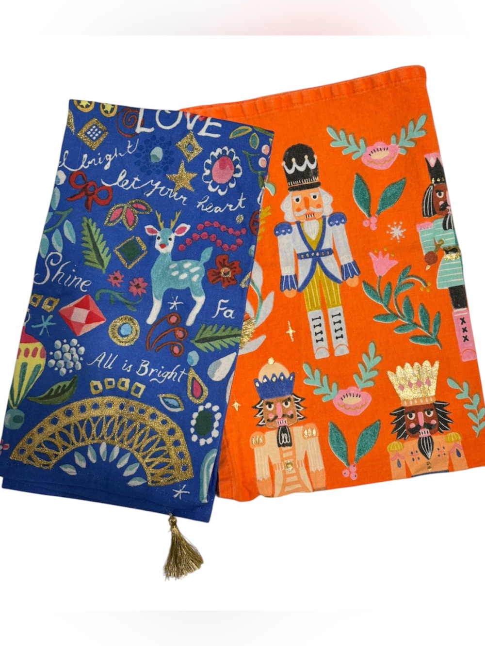 ANTHROPOLOGIE Set of two Christmas kitchen towels.